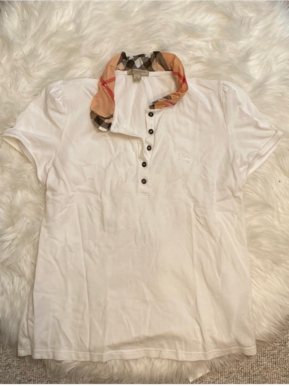 Burberry White Polo Shirt with Signature Check Collar